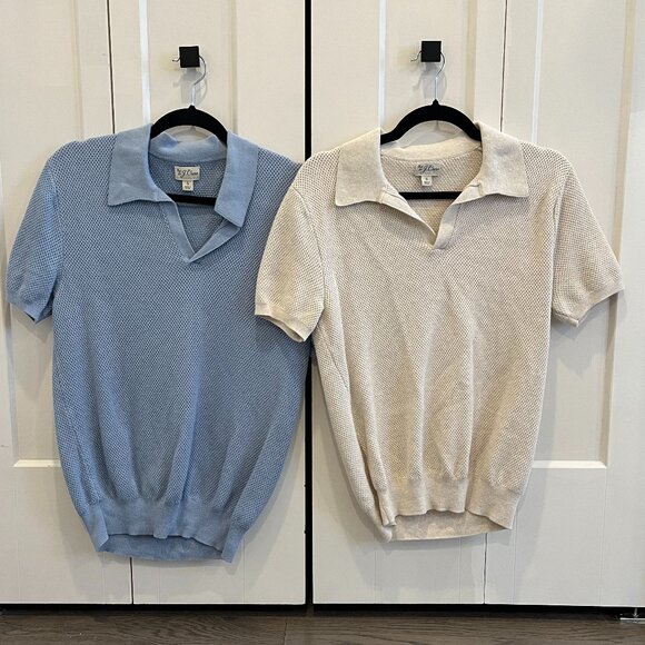 Johnny-Collar Polos | Small, Natural & Light Blue - Picture 1 of 3